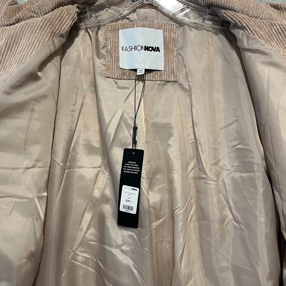Fashion Nova Puffer Jacket Women Size L Taupe Corduroy Quilted JKJR000350FN - Picture 5 of 8